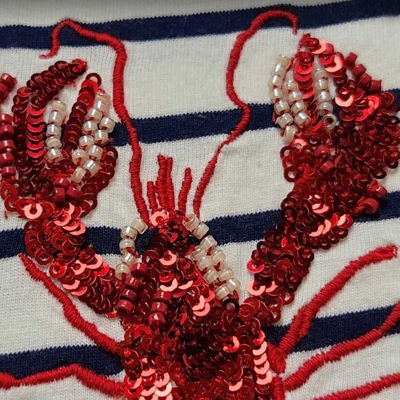 New women's J Crew Factory beaded sequin lobster striped Collector tee - Picture 3 of 9